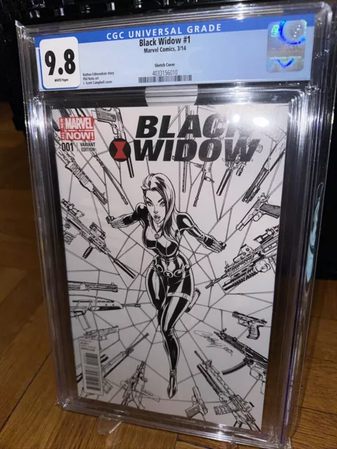 BLACK WIDOW #1 CGC 9.8 NM/MT J Scott Campbell 1:100 Sketch Variant movie MARVEL