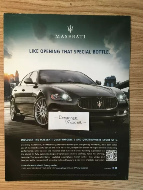 Maserati Quattroporte S 2012 Cars Print Ad: Like Opening That Special Bottle