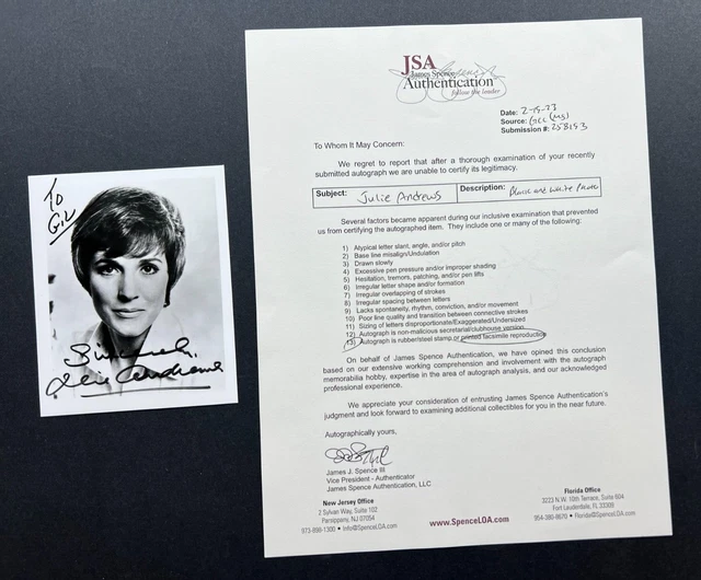 JULIE ANDREWS ~ Facsimile Signed/Autographed 4x5 Photo ~ JSA JULIE ANDREWS ~ Facsimile Signed/Autographed 4x5 Photo ~ JSA