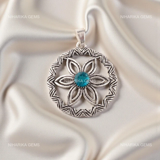 Collier Pendentif Argent 925 Avec Perle Noire De Tahiti Et Pierres Apatite Péridot