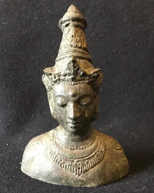Burma Small Bust Of Buddha Bronze Xixth Or Front Brake