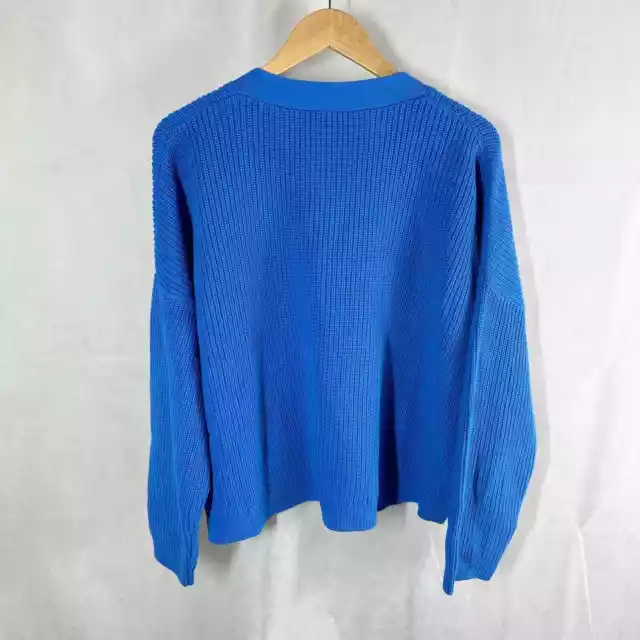 Whistles Mara Knitted Cotton Ribbed Cardigan Blue Size Large 2