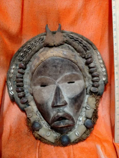 Old Dan Mask with Bells and Cowrie Shells — Authentic Carved Wood African Art