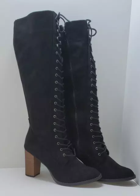 Target Women's Tall Lace Up Boot Sz 11 Black Upper 3.5" Heel Leg Zipper