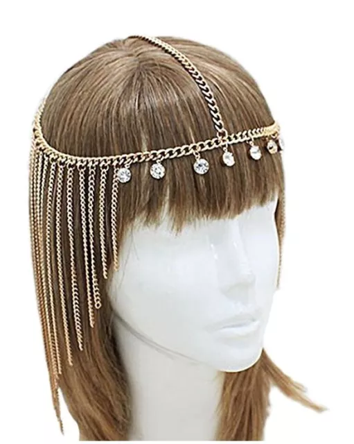 Crystal Hair Head Tassel Chain Headband Headpiece Band Multi Tassel Headwear