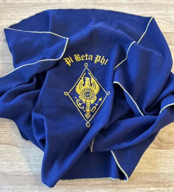 Vintage Pi Beta Phi Fraternity Stadium Throw Lap Blanket Wool Blue 60”x70”