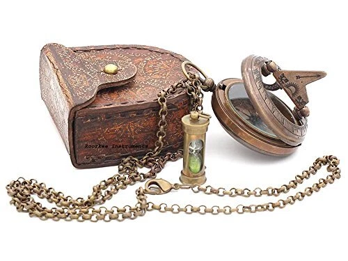 RII Vintage Brass Sundial Compass Necklace (Bronze), Astrolabe Compass