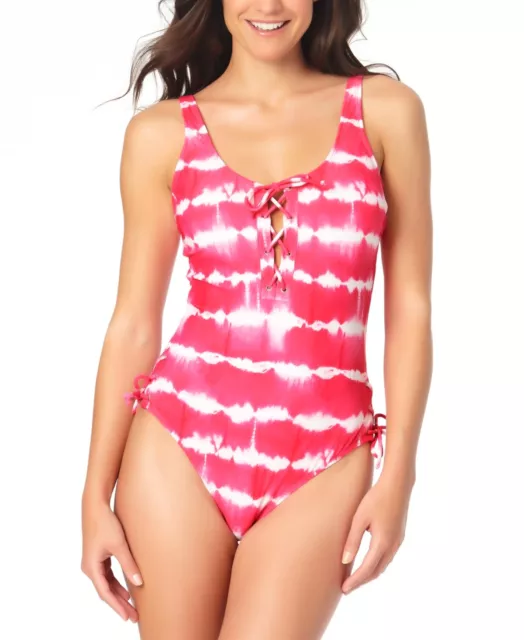 MSRP $40 California Waves Juniors' Tie-Dyed One-Piece Swimsuit Red Size Small