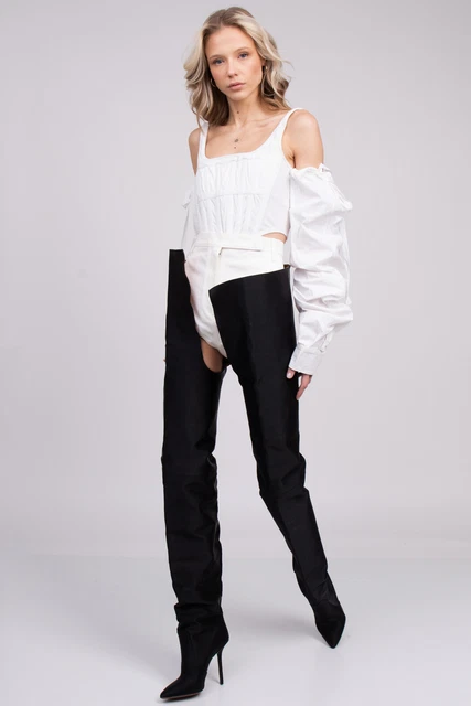 RRP€2160 VETEMENTS x MANOLO BLAHNIK Satin Waist High Boots US8 EU38 UK5 Cut Out