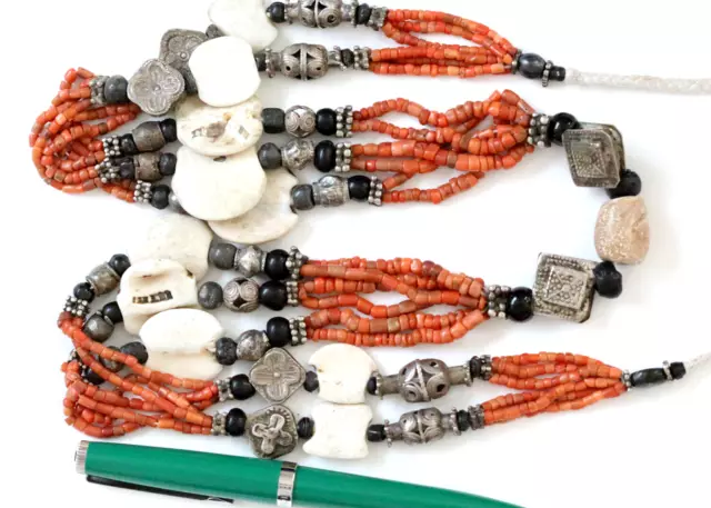 Old Tukmen Dowry Necklace With 100% Genuine Coral and Sterling Silver Beads