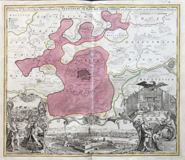 Frankfurt am Main Hanau Offenbach Mühlheim Karte Homann Kupferstich 1720