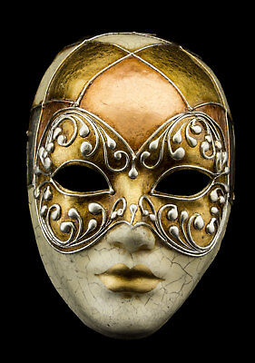 Mask from Venice Face Volto Golden Silver Crackle Copper Paper Mache 22363