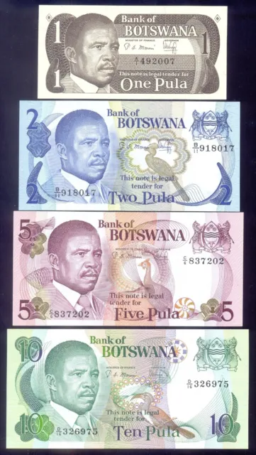 Botswana 1, 2, 5, 10 Pula  ND (1982-1983)  P6, 7b, 8b, 9b   UNC