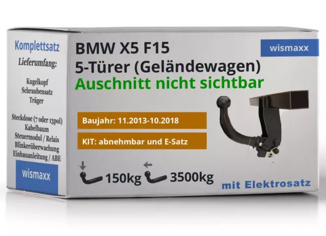 ANHÄNGERKUPPLUNG abnehmbar für BMW X5 F15 13-18 +13pol E-Satz spezifisch