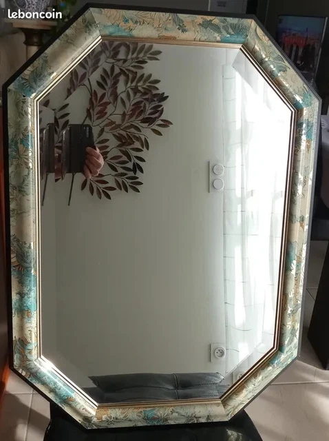 Grand Miroir Biseauté 86x100 Cm - Cadre Bois Doré - Vintage - Années 80