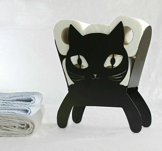Schwarz Katze WC Rollenhalter freistehend Badezimmer Stoff Kätzchen Aufbewahrung Geschenk