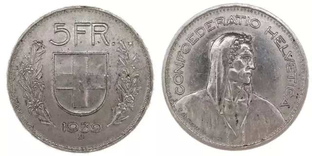 Schweiz 5 Franken 1939 Schweizerische Eidgenossenschaft Silber 15g Ø 31,45mm