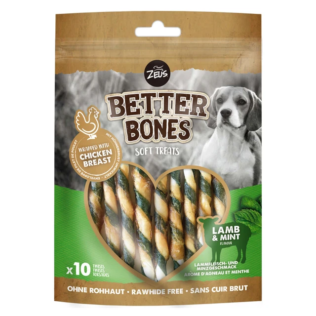 Zeus Betterbones Twists Con Cordero & Menta, Snack para Perro, Nuevo