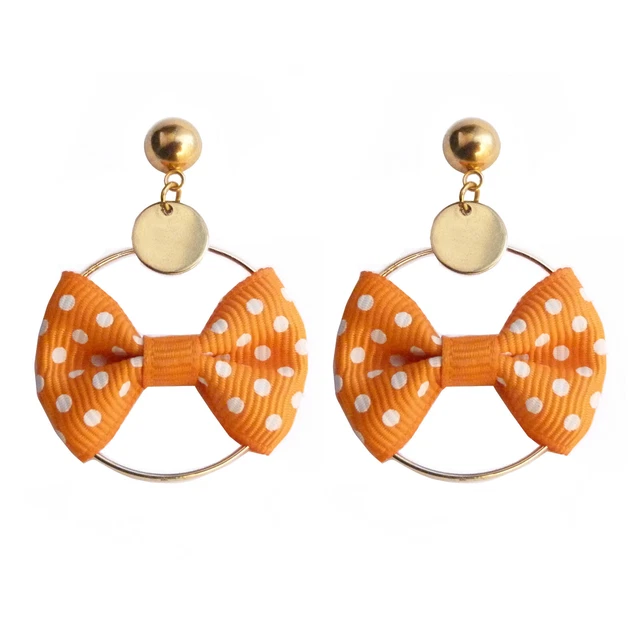 Boucles D'oreilles Pin Up Noeud Papillon - Blanc à Pois Noir, Version 1, Fait Main, Neuf