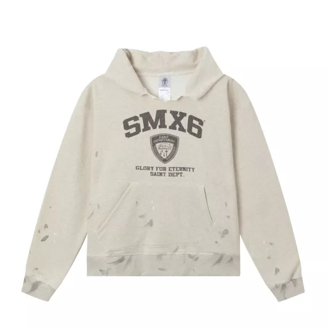 Saint Michael Worn-Out Old Hoodie Shield Pattern Street Vintage Sweatshirts