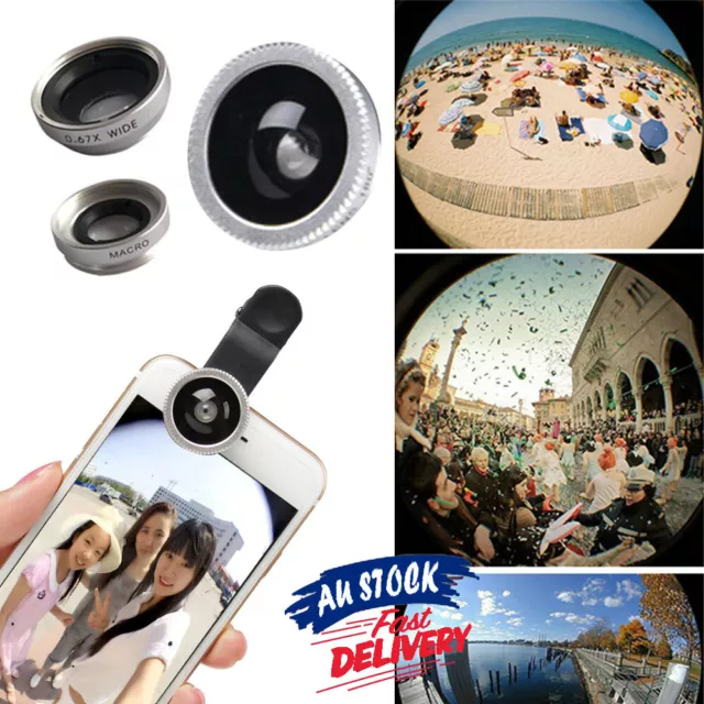 3 in 1 Fish Eye Lens On Smart Cell Phone Travel Wide Angle Camera Lens Kit Macro