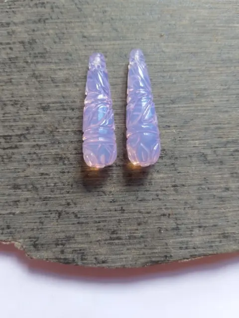 1 Pair Lavender Chalcedony Hand Carved Tear Drop Half Drill Beads Jewelry Making