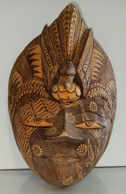 Vintage Large Balinese Batik Style With Bird Wooden Tribal Mask