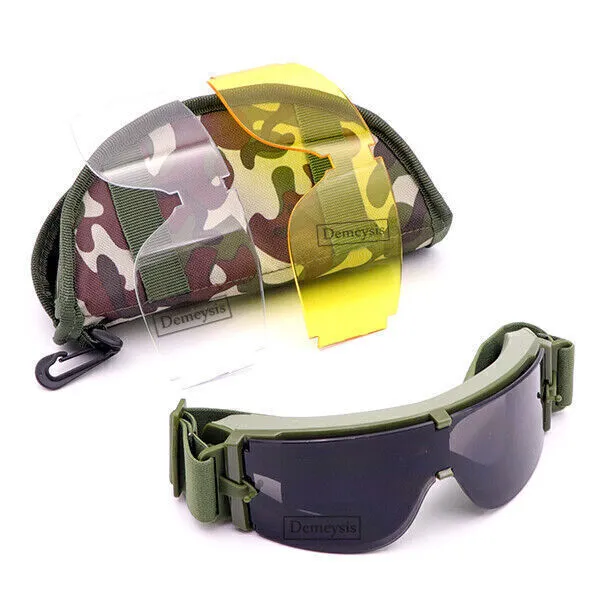 Eye Safety Protection Glasses Tactical Airsoft Goggles With 3 Lenses Anti Fog UK