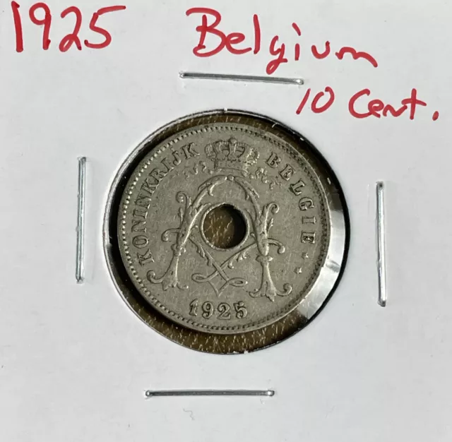 1925 Belgium 10 Centime Coin 🇧🇪 Belgian Copper-Nickel KM#85