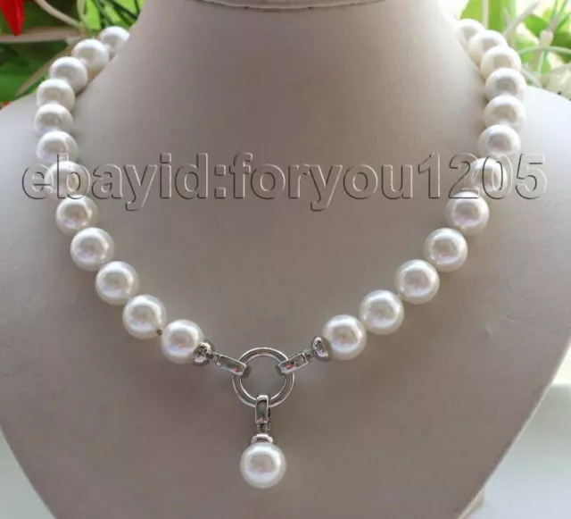 19" Genuine Natural 12mm White Round Shell Pearl Necklace pendant #f1703!