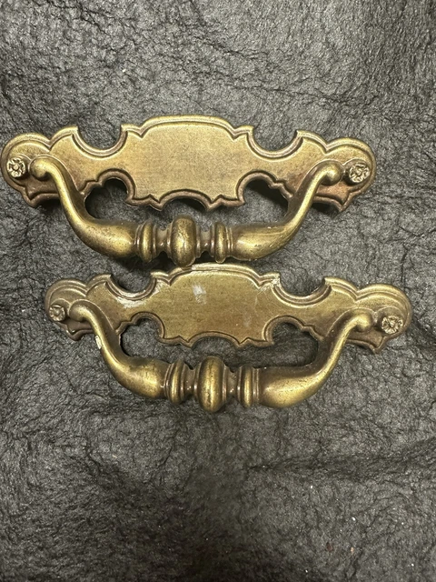 Antique Brass Hardware Furniture Drawer Pulls Cabinet Vintage Lot Of Two