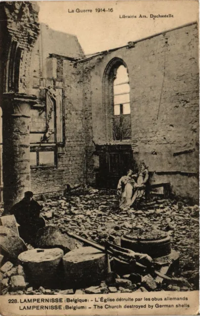 CPA AK Militaire - Lampernisse - BElgique - L'Eglise détruite (696555)