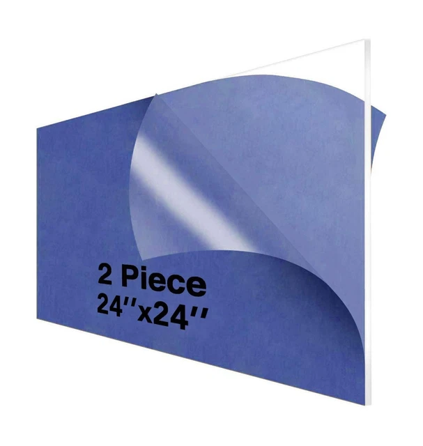 24x24 Cast Acrylic Plexiglass Sheet 1/8 Thick Pack 2- Clear Acrylic Perspex S...