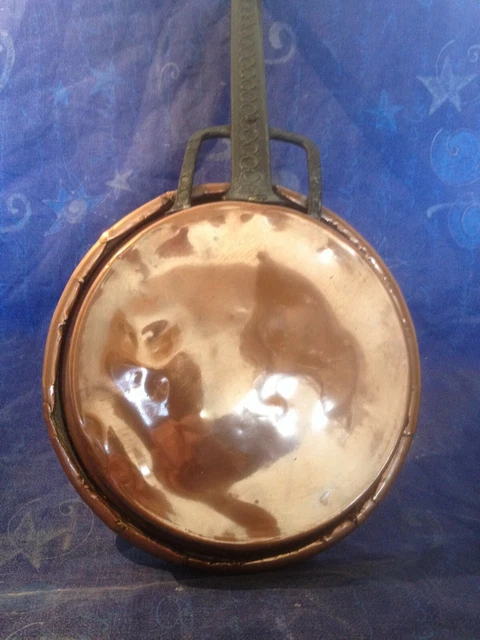 ancien casserole en cuivre interieur étamé 20 cm manche metal fer forgé (ref 2