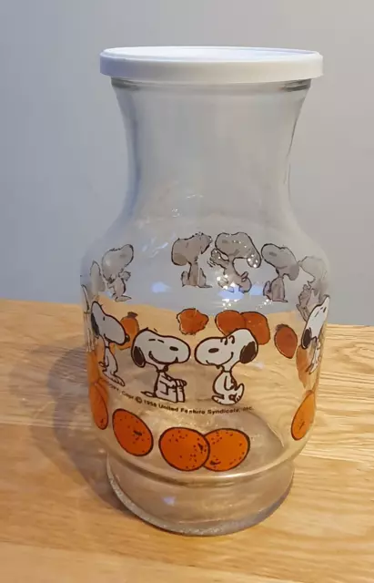 Vintage Peanuts Snoopy Orange Juice Glass Carafe Pitcher Jar / Jug 1958 Schulz