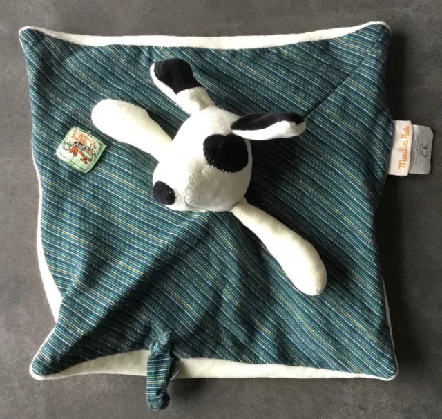 Doudou Chien beige noir rayures vert bleu Julius La Grande Famille Moulin Roty