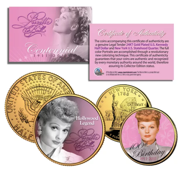 LUCILLE BALL I Love Lucy 100th Birthday U.S. Genuine Legal Tender 2-Coin 24K Set