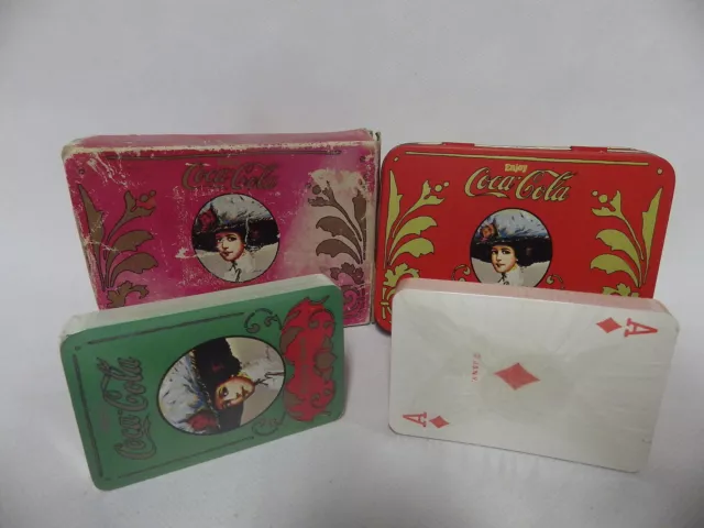 Antique Object Advertising Coca Cola Set Card 2 Games Metal Box And Cardboard