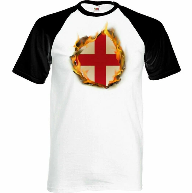 Inghilterra Bandiera Fiamme da Uomo Inglese T-Shirt San Giorgio Giorno Rugby