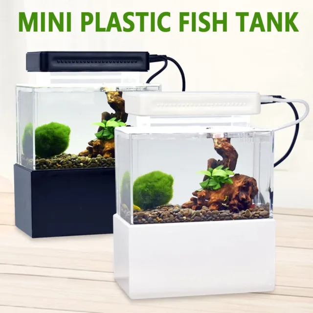 Desktop Mini Fish Tank Aquarium Betta Water Filtration With Led Light Decor 3