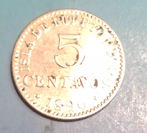 Puerto Rico 5 Centavos Silver coin 1896.