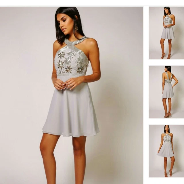 VIRGOS LOUNGE GREY Short Sequin Skater Dress All Sizes