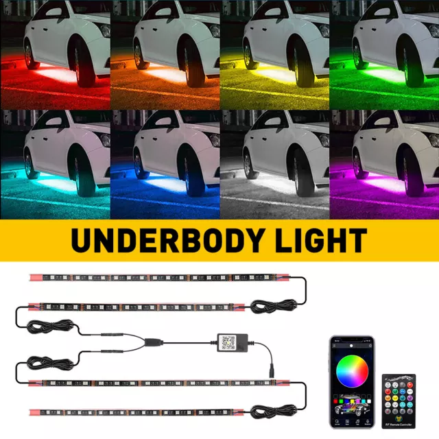 4x MultiColor RGB LED Strip Under Car Tube System Neon Light Kit APP Control 12V