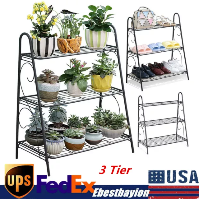 3 Tier Metal Plant Stand For Garden Flower Pot Shelf Ladder Shaped Display Stan