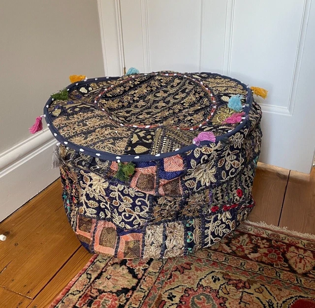 Indische handgefertigte bestickte Pouffe Hocker Bodenkissen böhmisch Boho Patchwork