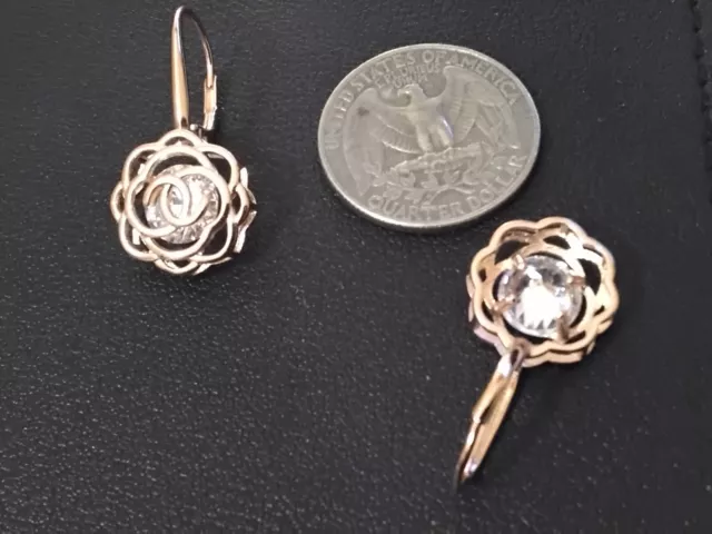 1-Rose Gold Tone/Cubic Zirconium Pierced Earrings, Lever Back W/Love Knot Motif 2