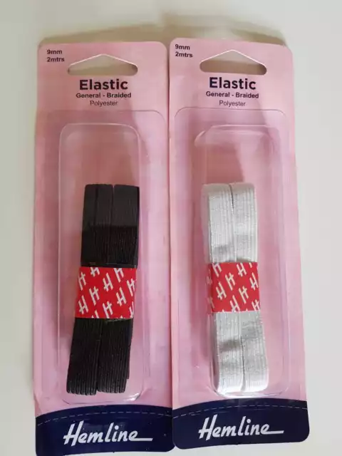 Hemline General Flat 9Mm  Elastic Black Or White 2Mtrs  Dressmaking Sewing Craft