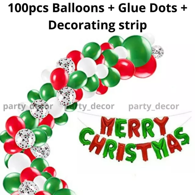 16" Merry Christmas New Year Foil Balloons Green Red White Arch Kit Latex Baloon