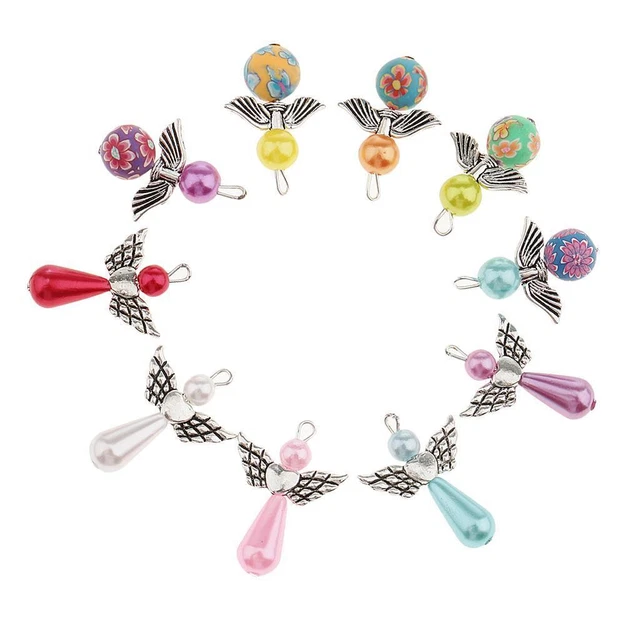 10 Stück Perle Polymer Clay Angel Wings Fairy Charms Anhänger für die