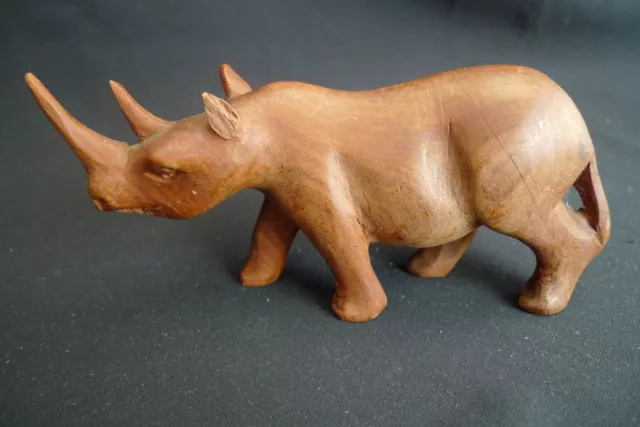 Vintage Hand Carved Wooden Walnut Wood Rhino Rhinoceros Sculpture Statue